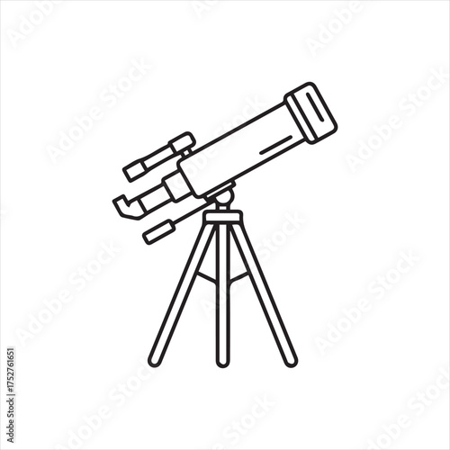 Detailed Line Art Depiction of a Refracting Telescope on a Tripod Stand for Astronomy and Celestial Observation Purposes