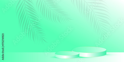 Cosmetic background for product, branding and packaging presentation. geometry form square molding on podium stage with shadow of leaf background. vector design.
