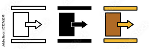 Sliding door icon Side Exit Path Arrow Signage Black White Silhouette Sign Symbol. Vector icons illustrations for graphic design.