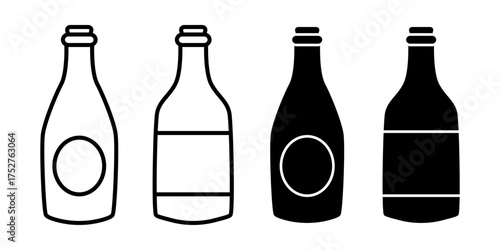 Champagne Bottle Black Icon Bundle for Party Toast Celebration and Festive Drink Design