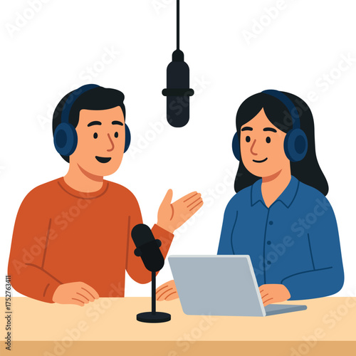 Podcast Conversation Recording flat illustration