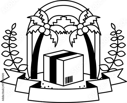 black and white logotype of Parcel box and coconut tree