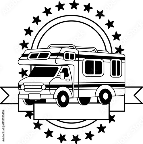 black and white logotype of A camper van