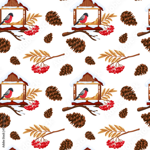 Winter Bird Feeder Seamless Pattern