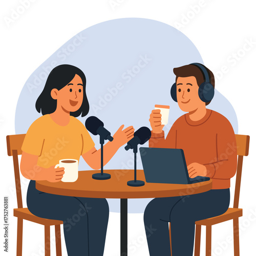 Podcast Conversation Recording flat illustration