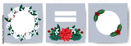 Set of Winter Floral Frames and Backgrounds