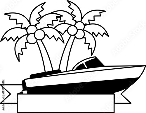 black and white logotype of Speedboat and palm trees
