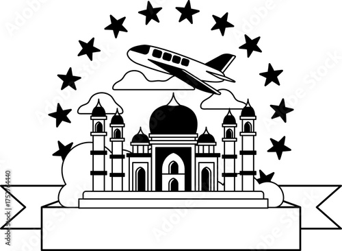 black and white logotype of Airplane and the Taj Mahal