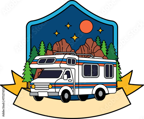 A camper van in the woods