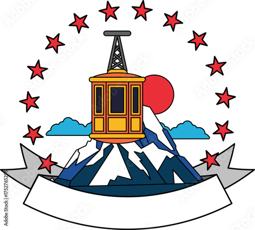 logotype of A mountain with a ski lift on top