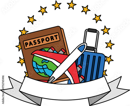 logotype of Luggage, airplane, and passport
