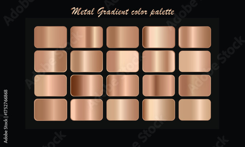 Collection of realistic metallic rose gold gradient swatches for design and digital art applications