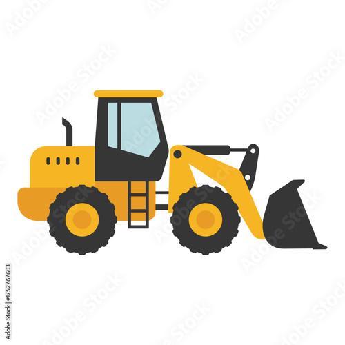 Yellow wheel loader construction vehicle. Vector illustration.