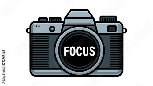Iconic camera with "FOCUS" text on lens, representing precision and creativity