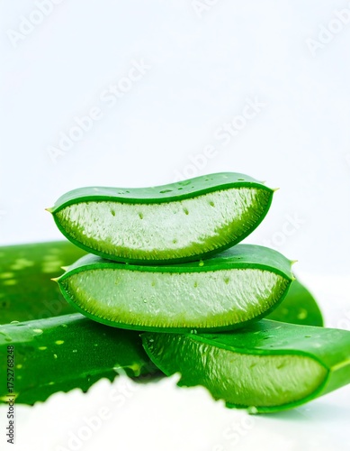 Wallpaper Mural Stacked aloe slices with bright green gel on white Torontodigital.ca