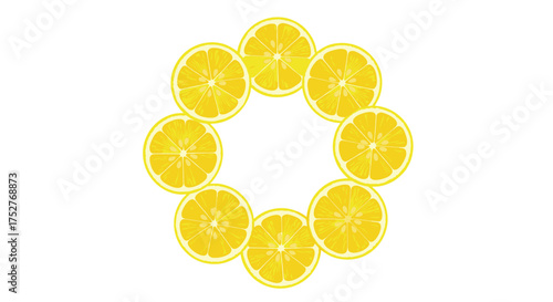 A vibrant circular arrangement of fresh lemon slices creates a bright yellow background.