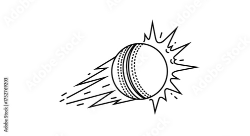 Illustration of a fast cricket ball with a bursting impact effect.