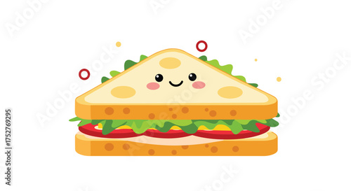 A happy smiling sandwich filled with delicious ingredients and fresh greens.