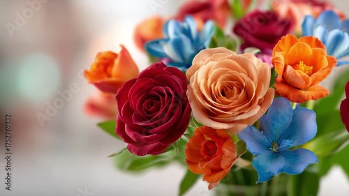 Wallpaper Mural Burst of Colors: A vibrant bouquet showcases an array of brightly colored roses, conveying the essence of natural beauty, perfect for moments of joy and celebration. Torontodigital.ca