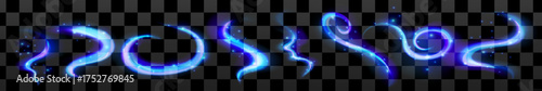 Magic ice wind blue set. Swirl neon effect blue ice with glimmer light.