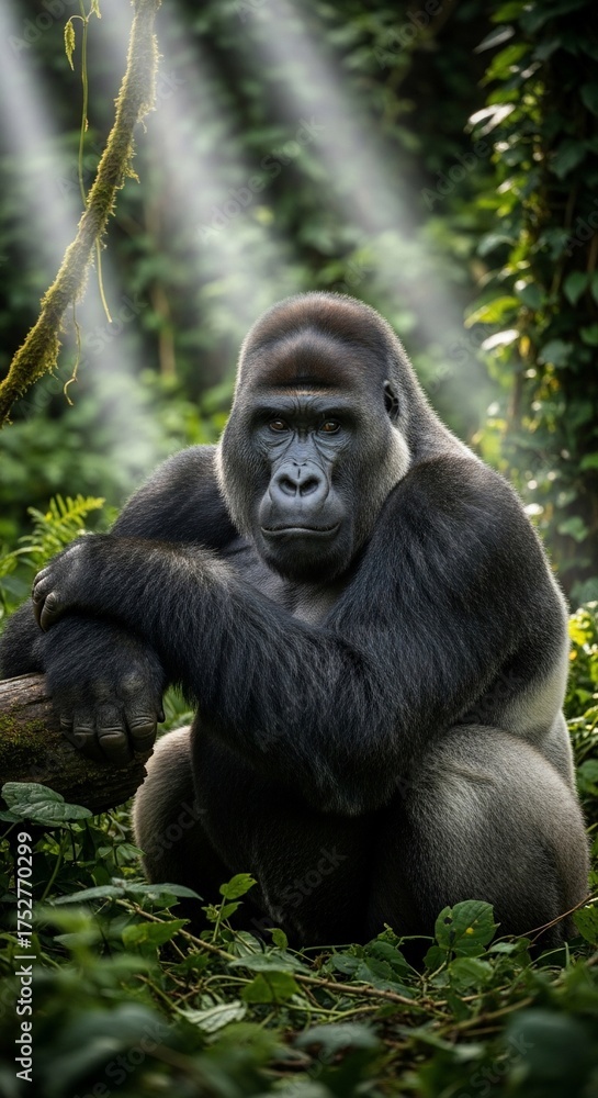 Obraz premium Majestic Gorilla in Lush Green Forest.
