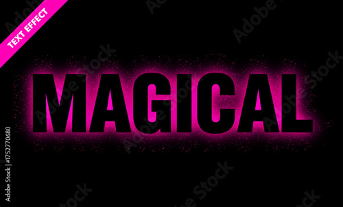 Magical editable text effect, pink neon glow particle font, fantasy game title design