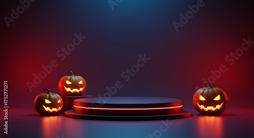 Halloween Display with Jack-o'-Lanterns and Podium