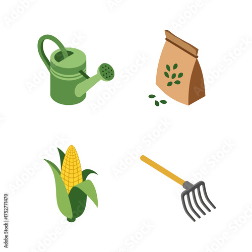 Gardening Tools and Produce Icons Set.