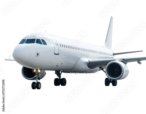 Side profile of a commercial jet airplane against a white background