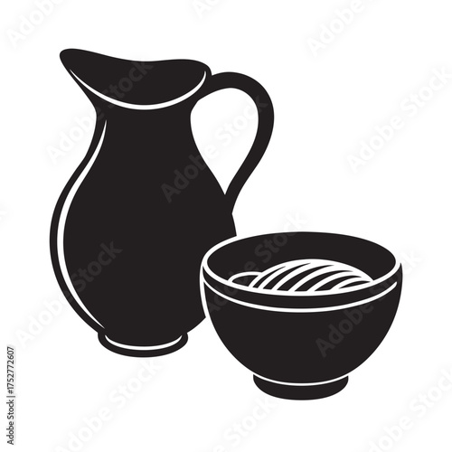 Ceramic Milk Jug With Bowl Silhouette Artwork