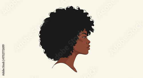 Portrait of a woman with a large afro in profile view.