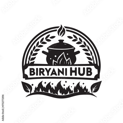 Delicious Biryani Hub Silhouette Logo Design On White Background. 