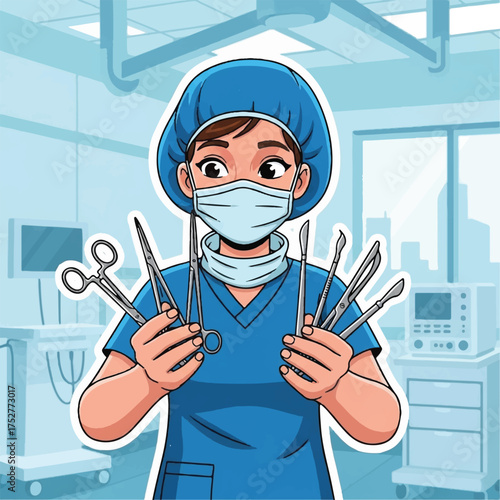 A nurse prepares surgical tools for an operation