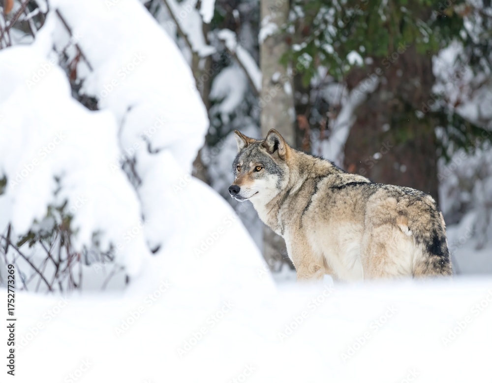 Naklejka premium Wolf in snowy woods