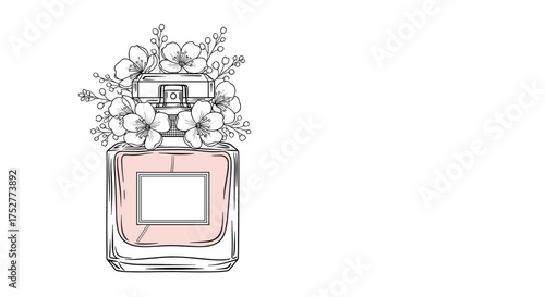 Elegant perfume bottle adorned with delicate flowers creating a sense of luxury and beauty.