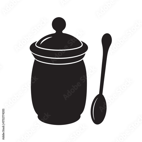 Ceramic Sugar Jar And Spoon Silhouette Artwork