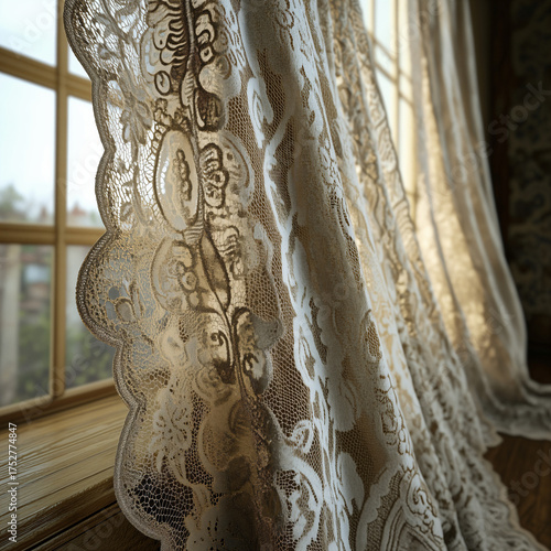 Wallpaper Mural Vintage Lace Curtain in Soft Sunlight Torontodigital.ca