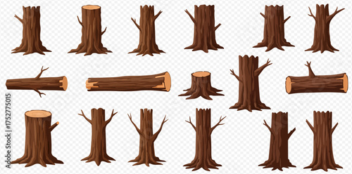 Illustration of tree stumps and logs on a transparent background, suitable for forestry or nature-themed designs.