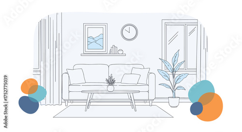 A modern living room interior with comfortable seating and natural light.