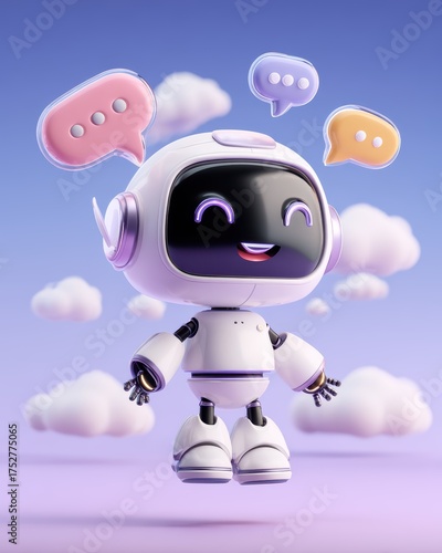 Cute 3D AI Robot Chatting in the Clouds.