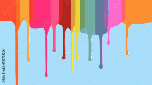 Abstract art poster paint dripping many colors