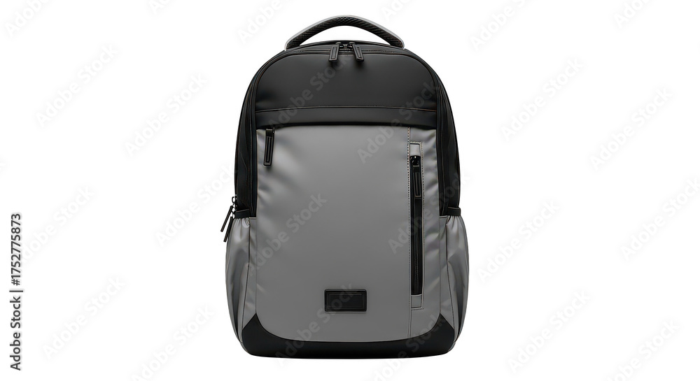 Fototapeta premium Sleek Grey And Black Modern Backpack On Dark Background