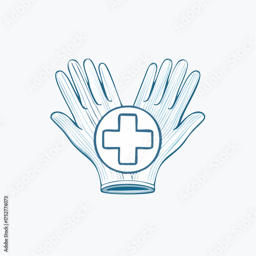 Medical Gloves with Cross Symbol Healthcare Concept.