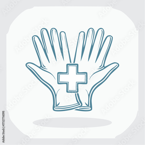 Medical Gloves with Cross Symbol Healthcare Icon.