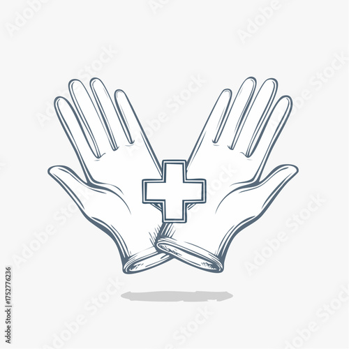 Medical Gloves with Cross Symbol Representing Healthcare.