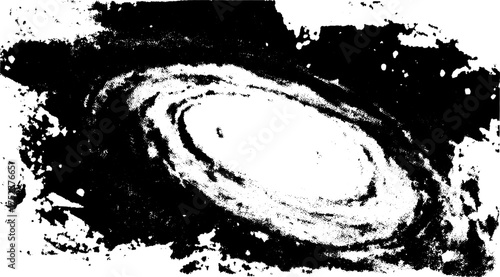 Vintage engraving of a galaxy in black and white. Detailed line drawing with abstract texture, vector illustration.