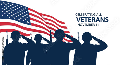 Veterans Day Soldier Silhouette with American Flag Vector