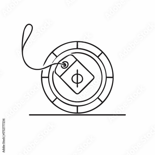 Minimalist Line Art Casino Chip with Tag.