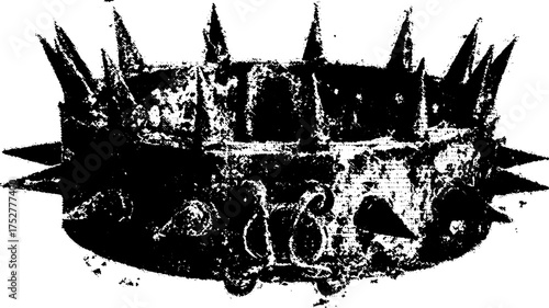 Vintage spiked crown illustration in black and white. Detailed engraving-style vector artwork of a historical object.