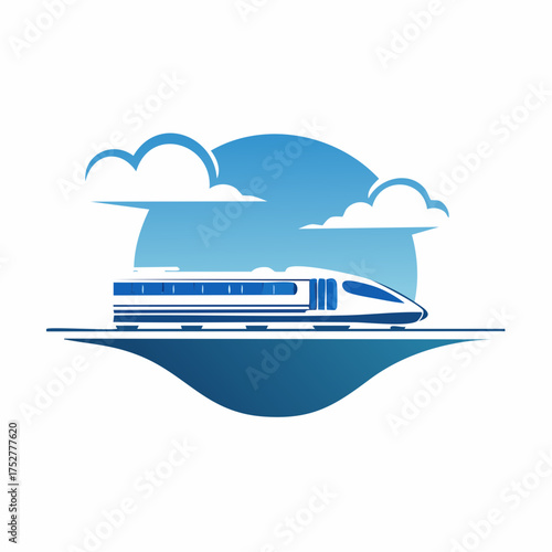 Modern Blue and White HighSpeed Train Illustration.